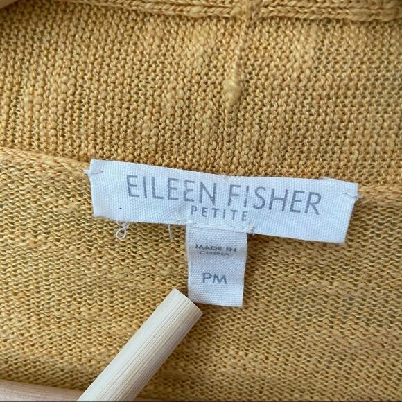 Eileen Fisher Open Front Yellow Mustard Sweater Cardigan in Size Medium Petite - Picture 7 of 8